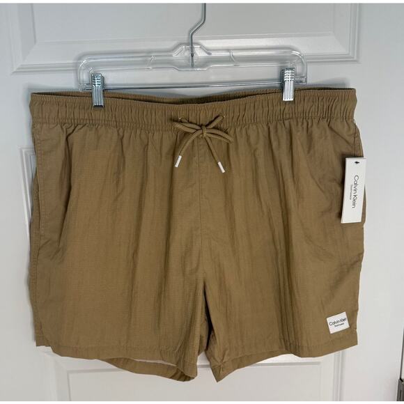 Calvin Klein Men’s Swimwear Shorts XXL Khaki Mesh Lined Quick Dry UPF 40+ - Picture 1 of 7
